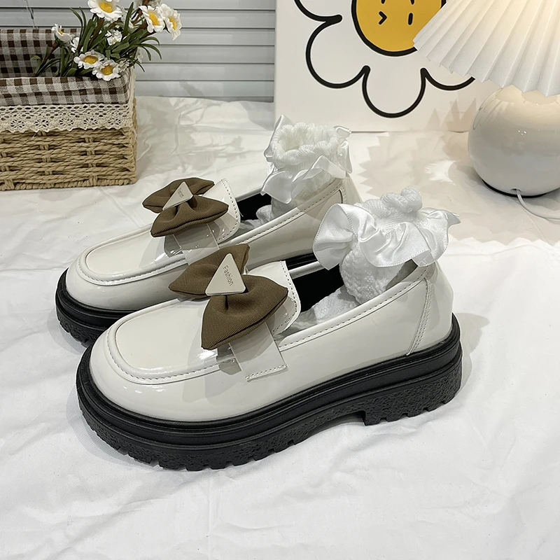 

Женские туфли дерби с бантом, женская обувь, лоферы с мехом, повседневные кроссовки, квадратный носок, без застежки, Кожаные Туфли-бабочки в стиле ретро, Новинка