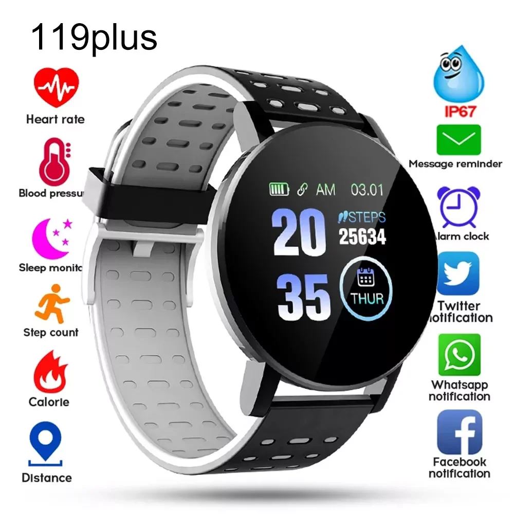 

119 Plus Round SmartWatch Digital Watches Men's Wristwatch Blood Pressure Fitness Monitor Tracker Smart Clock For Android IO