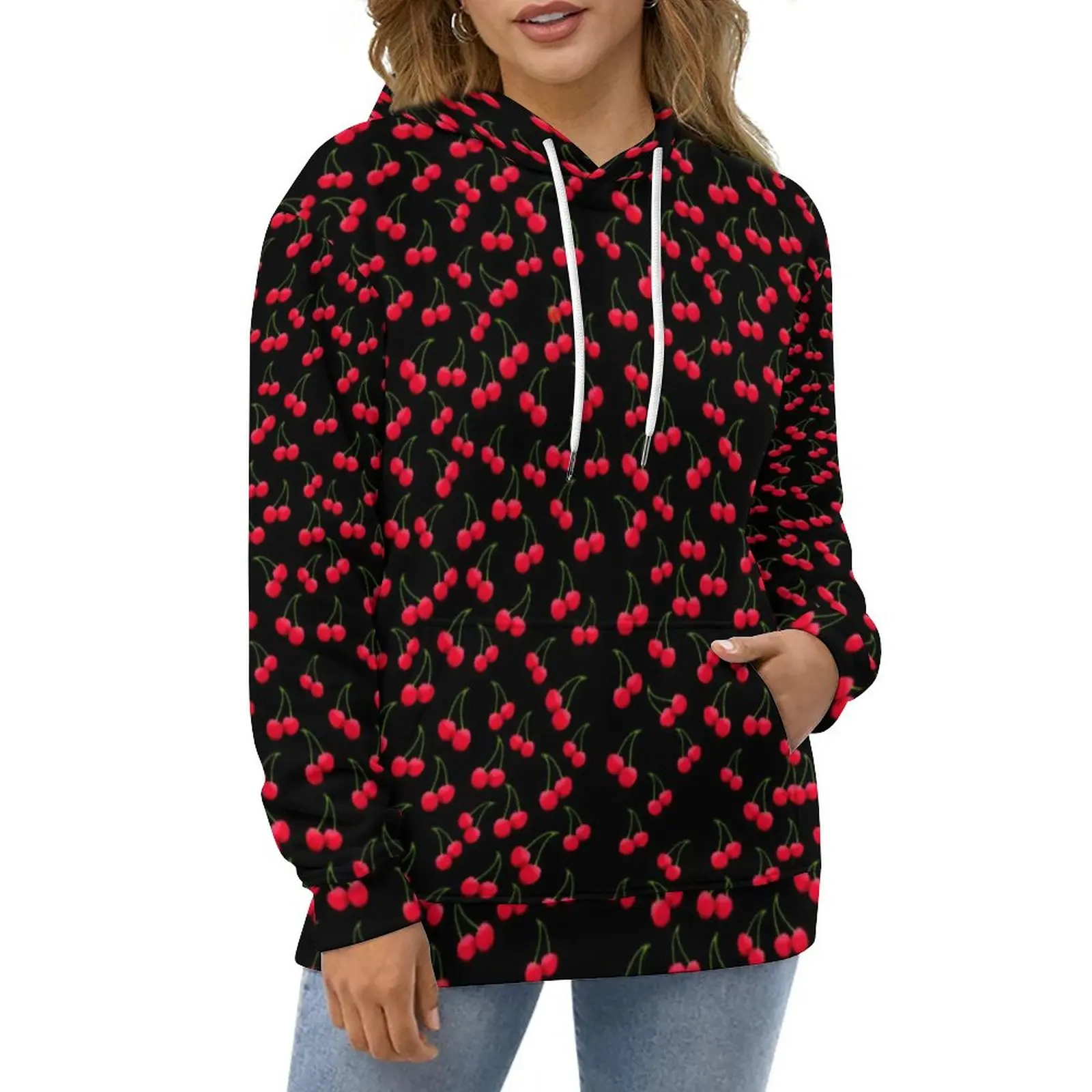 

Cherry Jubilee Hoodies Autumn Red Fruit Print Street Wear Oversized Pullover Hoodie Long Sleeve Y2k Graphic Casual Sweatshirts