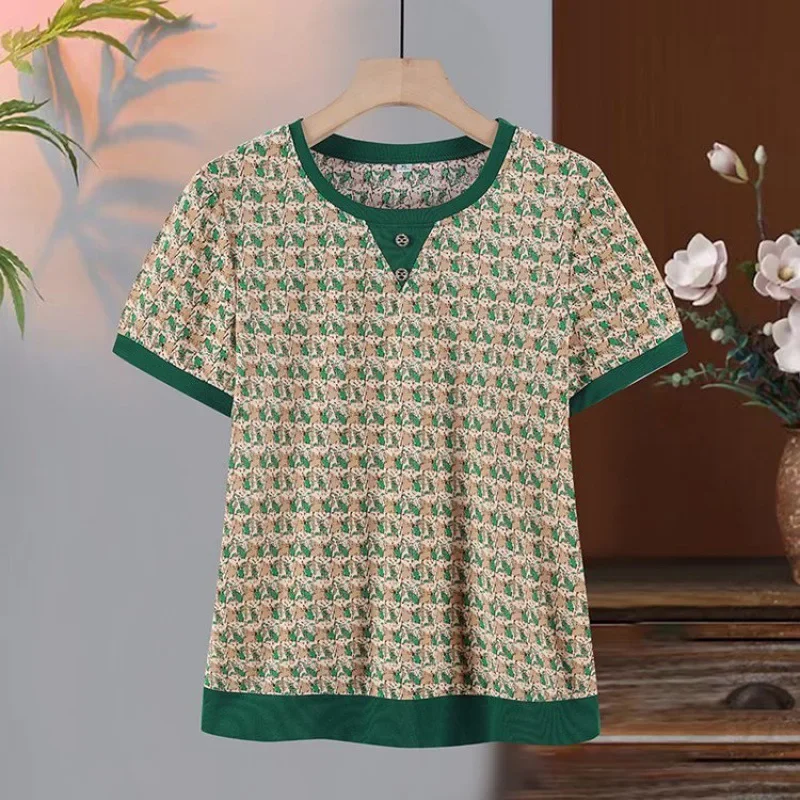 Элегантная утягивающая футболка с короткими рукавами и цветочным принтом