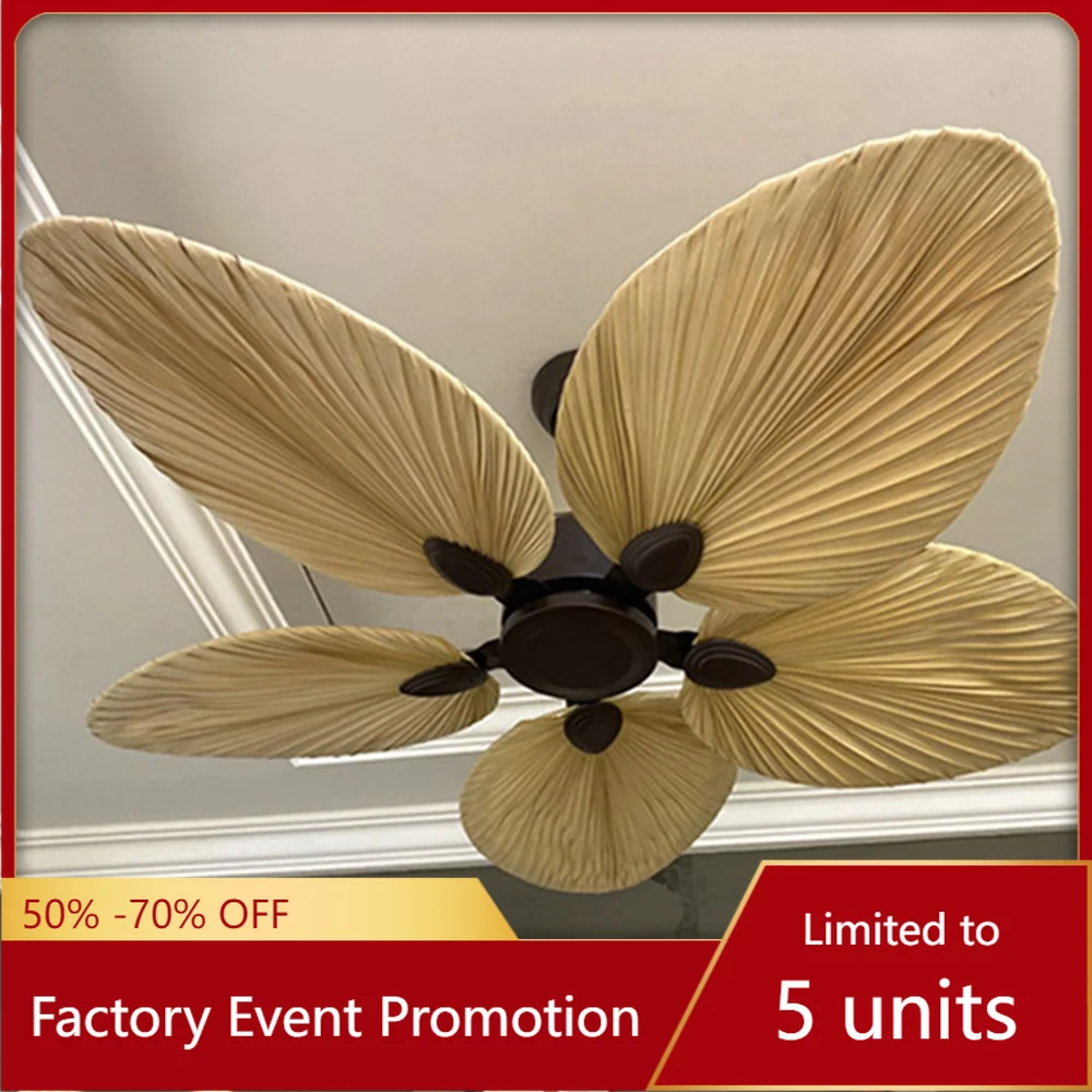 

Palm Leaf ceiling fan 52 inch with remote control without light ceeling fans ventilator bedroom decor Silent Motor Blades