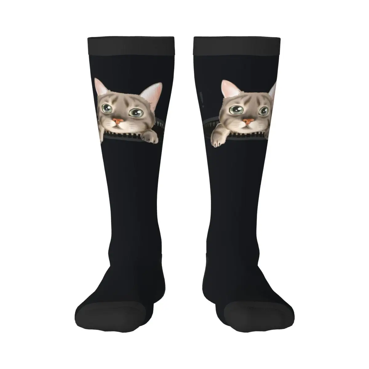 Повседневные чулки с милым котом и карманом на молнии длинные носки до бедра