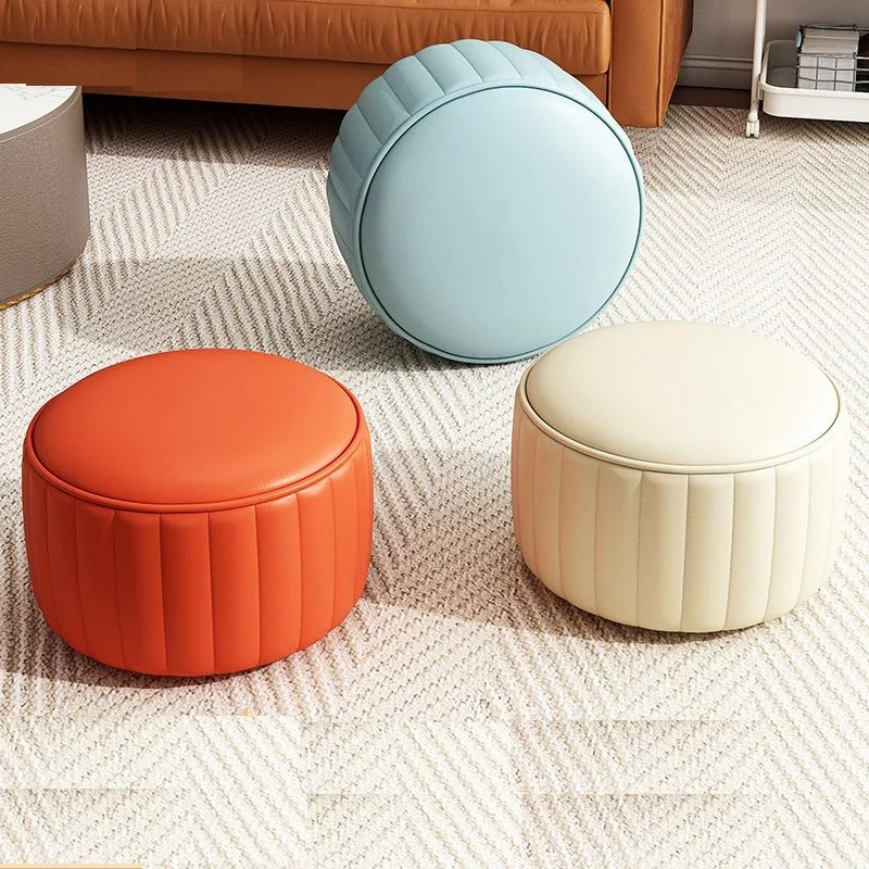 

Small Round Stool Household Light Luxury Shoe Change Stool Pier Bench Living Room Table Sofa Solid Wood Creative Leather Stool
