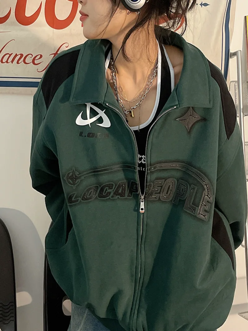 

Letter Print Zipper Jacket Women American Retro Street Hip Hop Jackets For Women Oversized Korean Casual Trend Y2K Coat Women