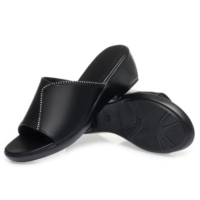 AIYUQI Women's Slippers Wedge 2023 New Women Summer Slippers Casual Rhinestone Large size Women's Slippers Mom