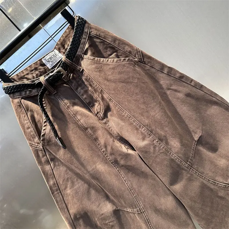 Фото Женские джинсы Mulled Style Brown Scimitar, осенняя коллекция 2026, новые модные трендовые широкие брюки в стиле High Street с эффектом потертости №4