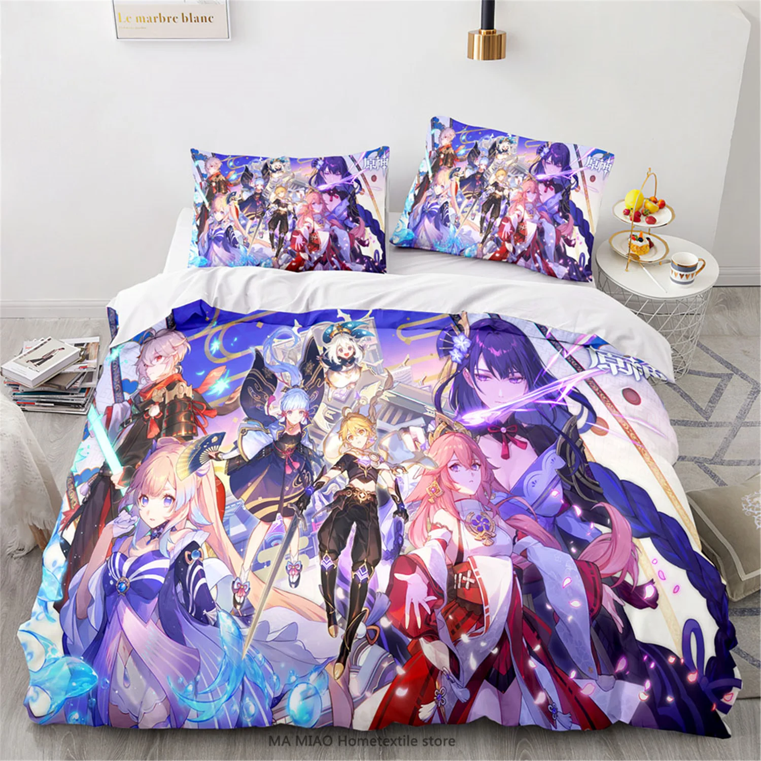 

Genshin Impact Duvet Cover Set US/EU/UK Queen 220x240 Quilt Cover 3Pcs Anime Duvet Cover Pillow Case Cartoon Bedding Set