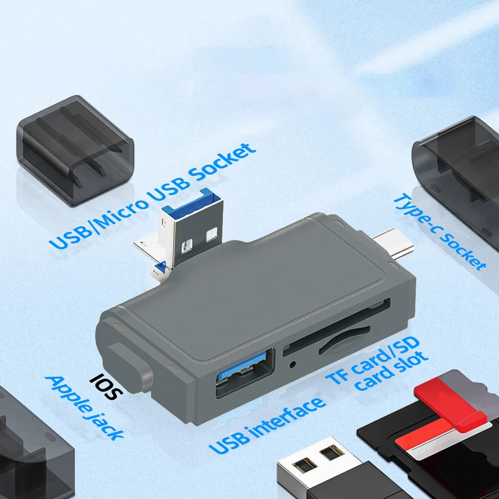 

7-в-1 портативный адаптер для карт памяти подключи и работай для ноутбуков телефонов планшетов SD TF USB Type-C Micro USB кардридер
