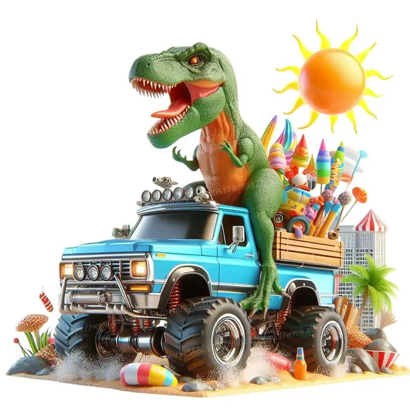 Фото T-Rex Динозавр Вождение на монстров-Наклейки на стену Спальня Мальчик Комната Фон Украшения Фреска Животные Домашний Декор S490 №4