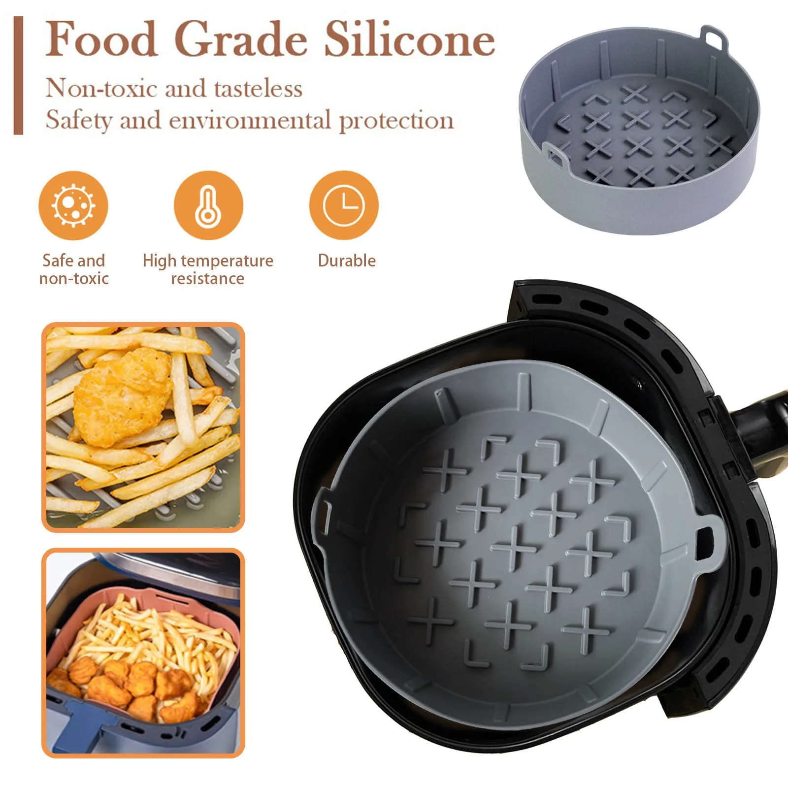 

Reusable Airfryer Silicone Basket Pot Easy To Clean Oven Baking Tray Round Liner Pizza Plate Grill Pan Mat Air Fryer Accessories
