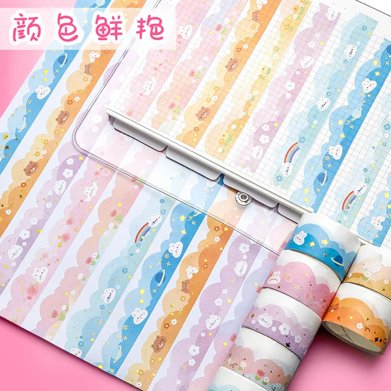 

1 рулон цветной маскировочной ленты Washi в форме облака, Скотч для скрапбукинга, дневника, наклейки для девочек, детей, синий, желтый, розовый