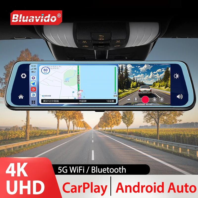 

4K Ultra HD 2160P Видеорегистратор CarPlay Android Auto Stream Зеркало заднего вида GPS 5G WIFI Автомобильный видеорегистратор Видеокамера Регистратор FM-передатчик