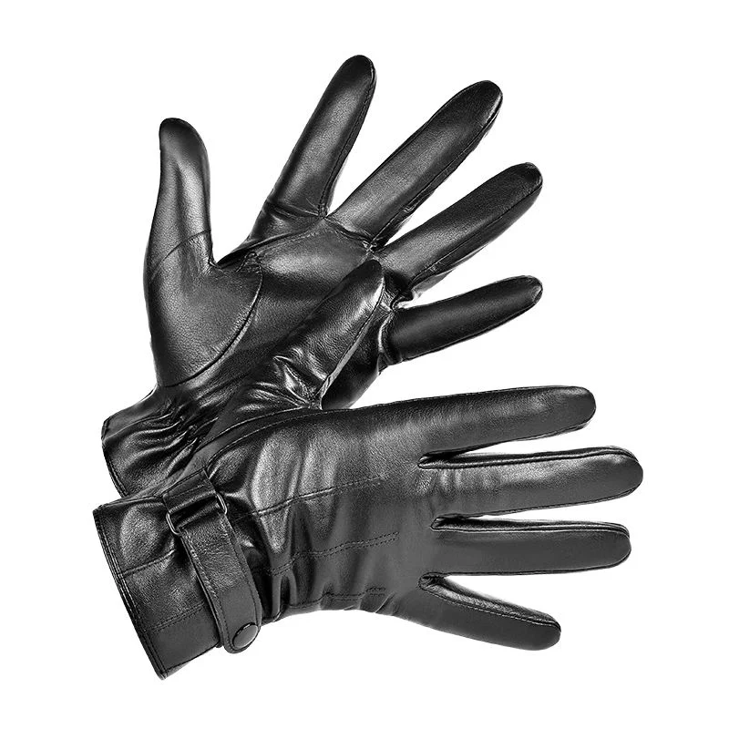 Business Gloves Men Winter PU Leather Touch Screen Plus Velvet Keep Warm Windproof Driving  Autumn Male Black Gloves images - 6