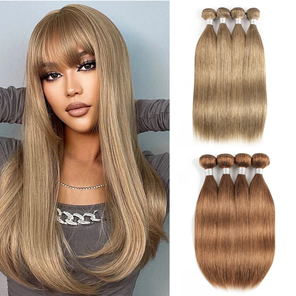 #8 #27 #30 Remy Indian Human Hair Extension Straight 400g/lot Honey Blonde Thick Ends Auburn Wefts Gemlong