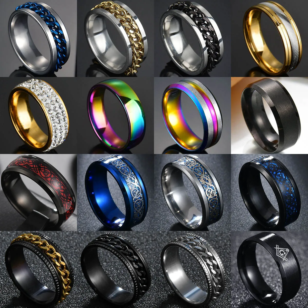 

2022 New Punk Stainless Steel Roman Numeral Chain Rings For Men Polished Black Rock Biker Wedding Masonic Ring Jewelry Gift