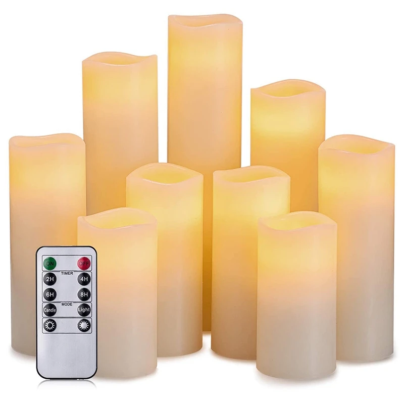 

9Pcs Flameless Electronic Candle Soft Flashing LED Candle With 10 Key Remote Control