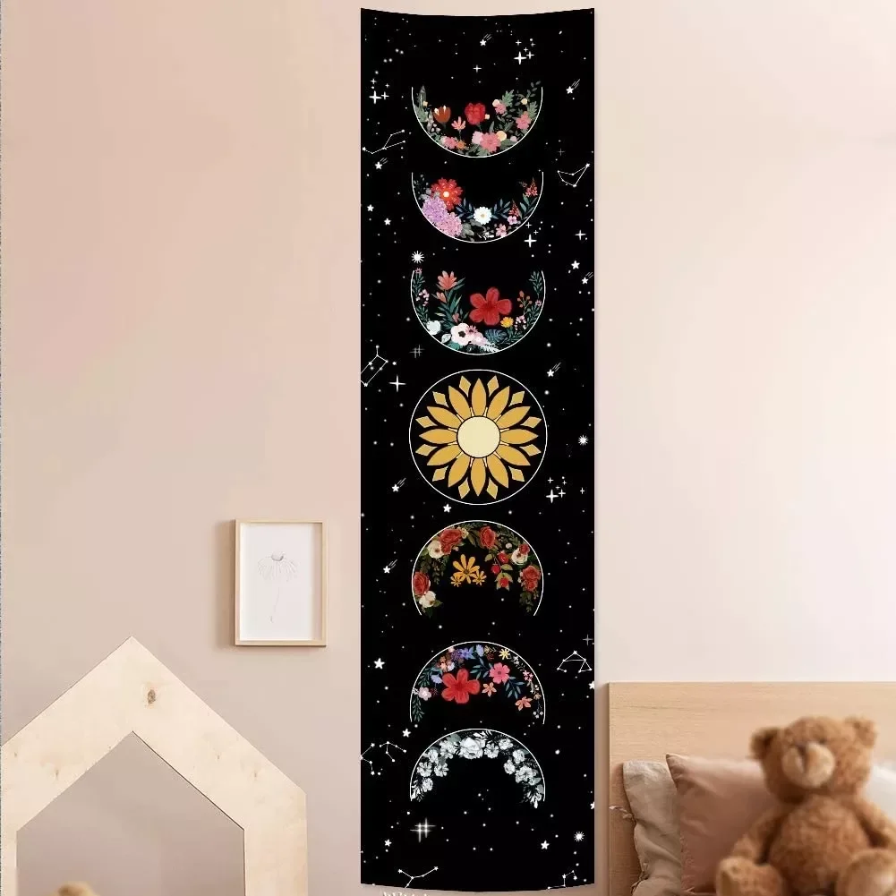 

Moon Phase Tapestry Black and White Wall Hanging Moon Floral Throw Blanket Home Decor Wall Hanging Bohemian Wall