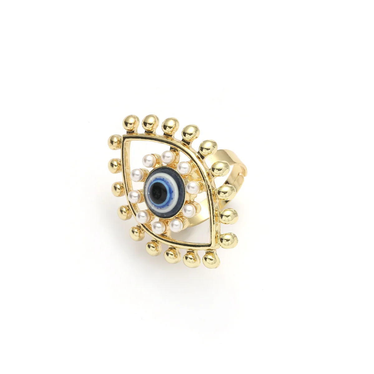 

Fashion New Hollow Blue Enameling Eye Shaped Statement Chunky Adjustable Finger Rings for Women Jewelry