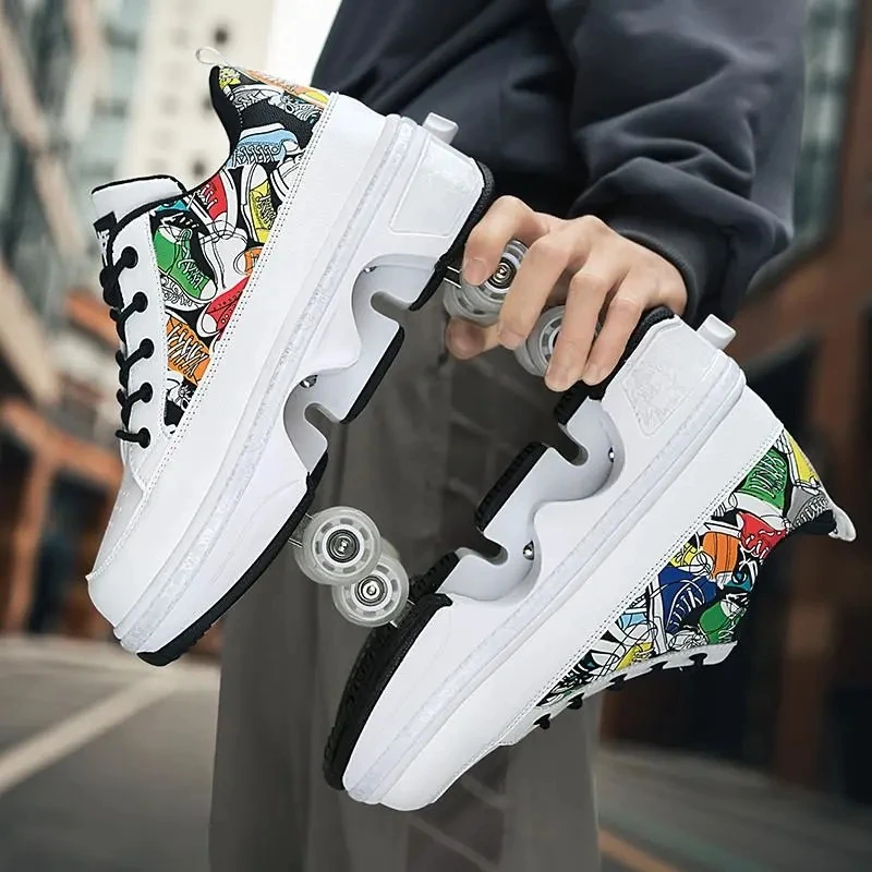 Deformation Roller Skates 4 Wheels Dual-Purpose Parkour Sports Roller Shoes Children Girls Boys Roller Skates Unisex Sneakers