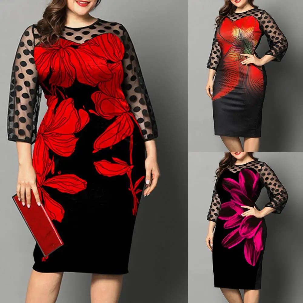 Women Dress 2022 High Quality Plus Size 5XL Lace Dress Floral Evening Gowns Elegant See Through Plus Size Prom Dresses Vestidos