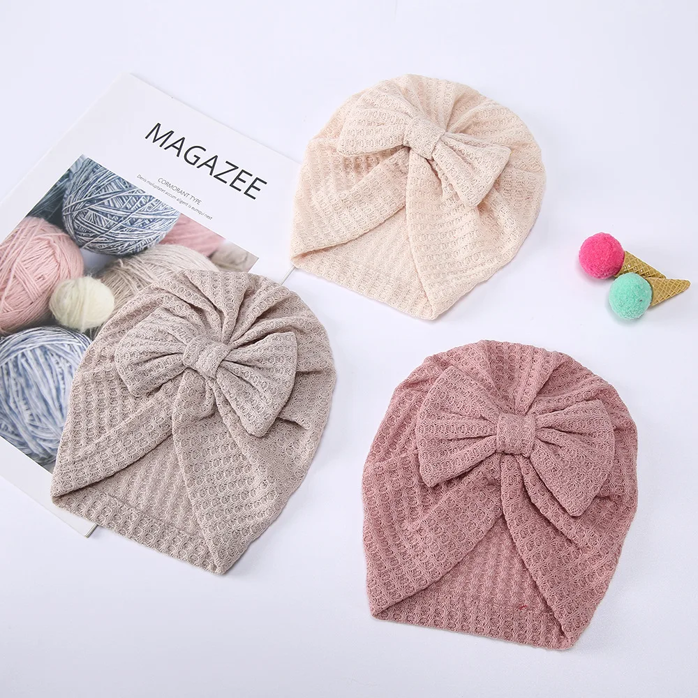 

Solid Waffle Crochet Knitted Bow Baby Hat Turban Infant Toddler Newborn Baby Cap Beanies Headwraps for Baby Girls Boy Hats