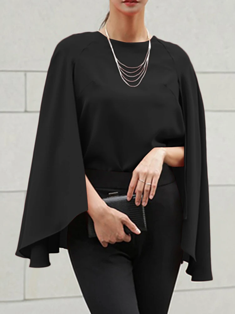 

Women Fashion Poncho Blouse ZANZEA Casual O Neck Loose Cloak Cape Tops Elegant Solid Party Shirt Blusas Autumn Chemise Tunic