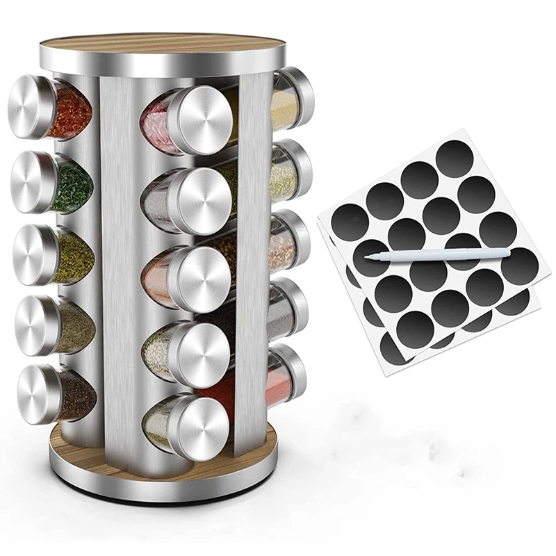 

Rotating Spice Rack,Spice Rack Organizer For Cabinet, Revolving Seasoning Organizer,Wood Spice Rack Spice Tower Stand