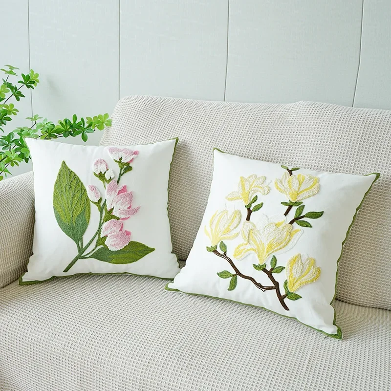 Декоративная наволочка с вышивкой украшение для гостиной зелеными растениями