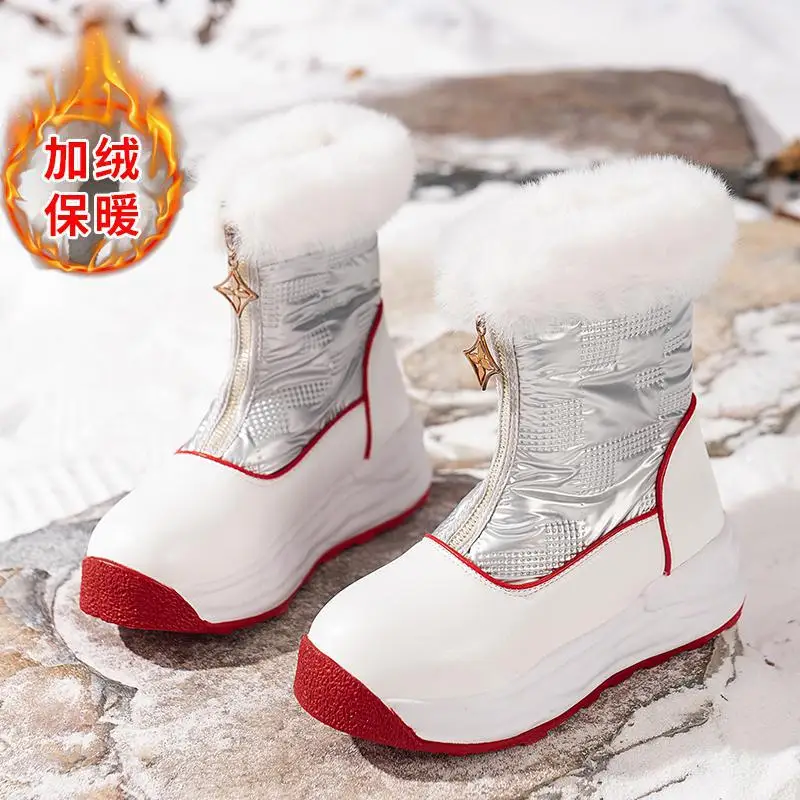 

Новинка 2023, ботинки-карандаш Depp, женские зимние ботинки на толстой подошве с увеличенным мехом, бархатная теплая хлопковая обувь