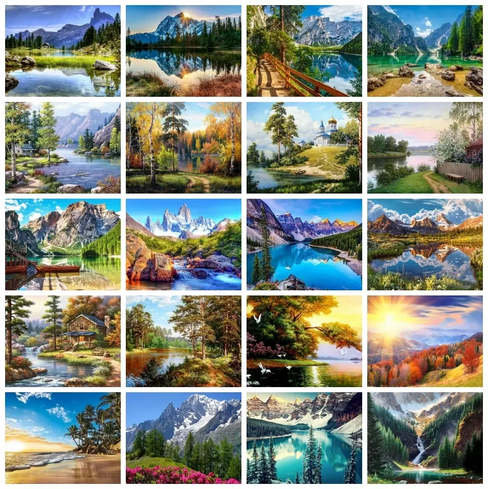 

Diamond Painting Mountain Diamond Embroidery Full Drill River Landscape Mosia Handmade Gift 5D Home Decor Cross Stitch