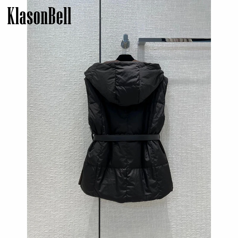 

8.24 KlasonBell Sleeveless Hooded With Belt Keep Warm Down Coat Vest Women
