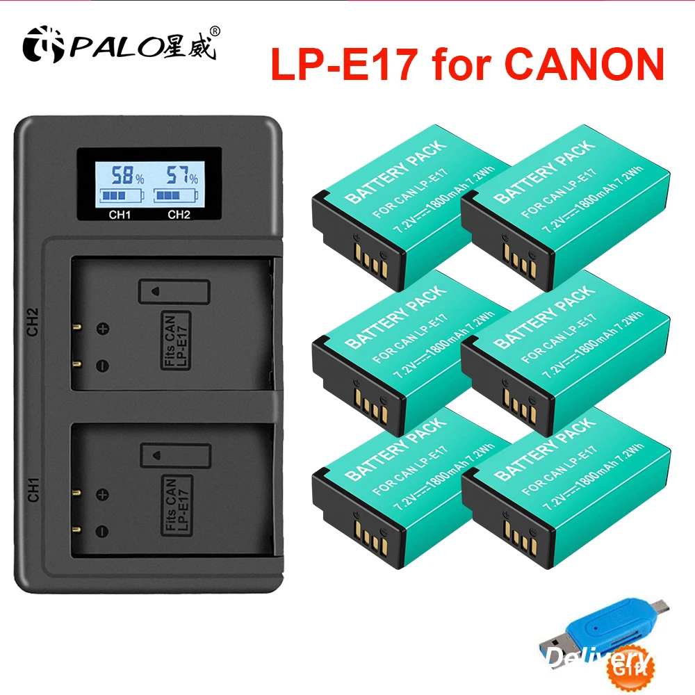 

PALO LPE17 LP-E17 LP E17 Battery+LCD USB Charger For Canon EOS RP 250D 200D M3 M5 M6 750D 760D T6i T6s 800D 8000D 77D Kiss X8i