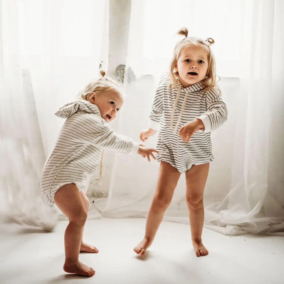 ins2022 autumn and winter baby boys baby girls' rompers children's thin stripe hooded sweater jumpsuit climbing clothes