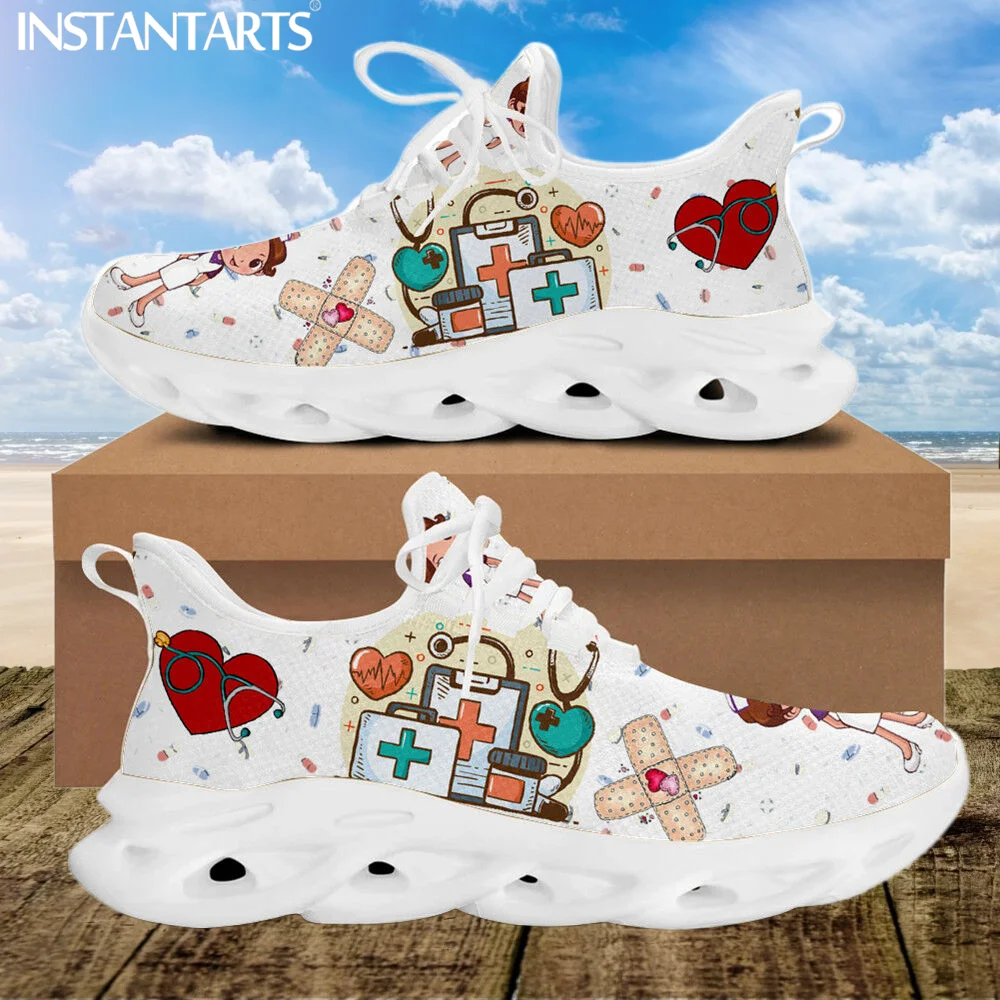 White Nursing Shoes Cute Cartoon Nurse Doctor Medical Print 