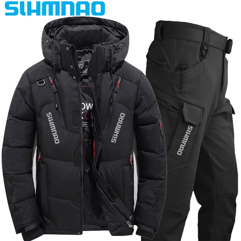 

Winter waterproof fishing suit, men's goose down jacket, tactical pants, warm snow skiing, mountain climbing, hunting sportswear