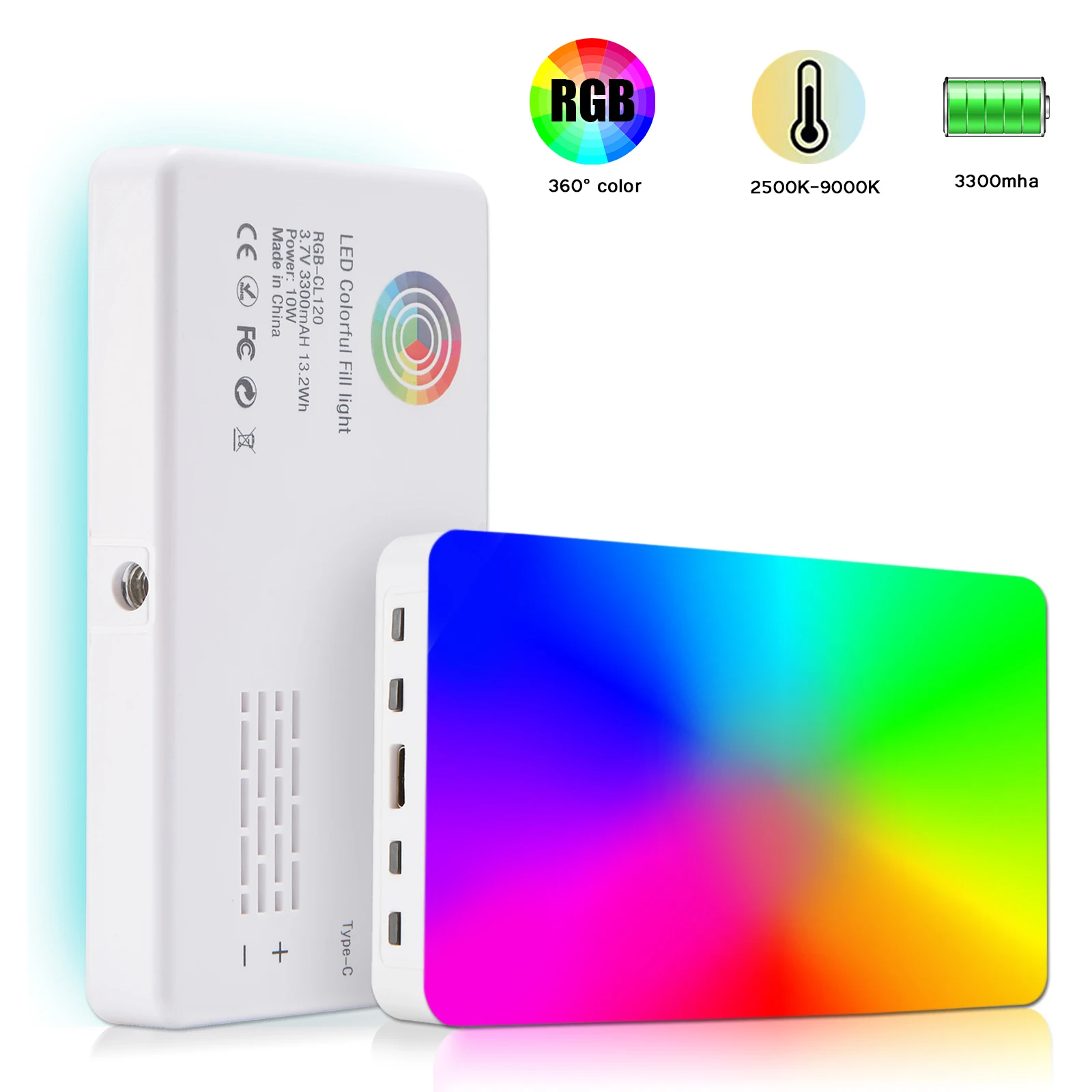 

LED RGB Camera Light Full Color Output Video Light Kit Dimmable 2500K-9000K Bi-Color Panel Light CRI 95+ Rechargeable 3300mAh