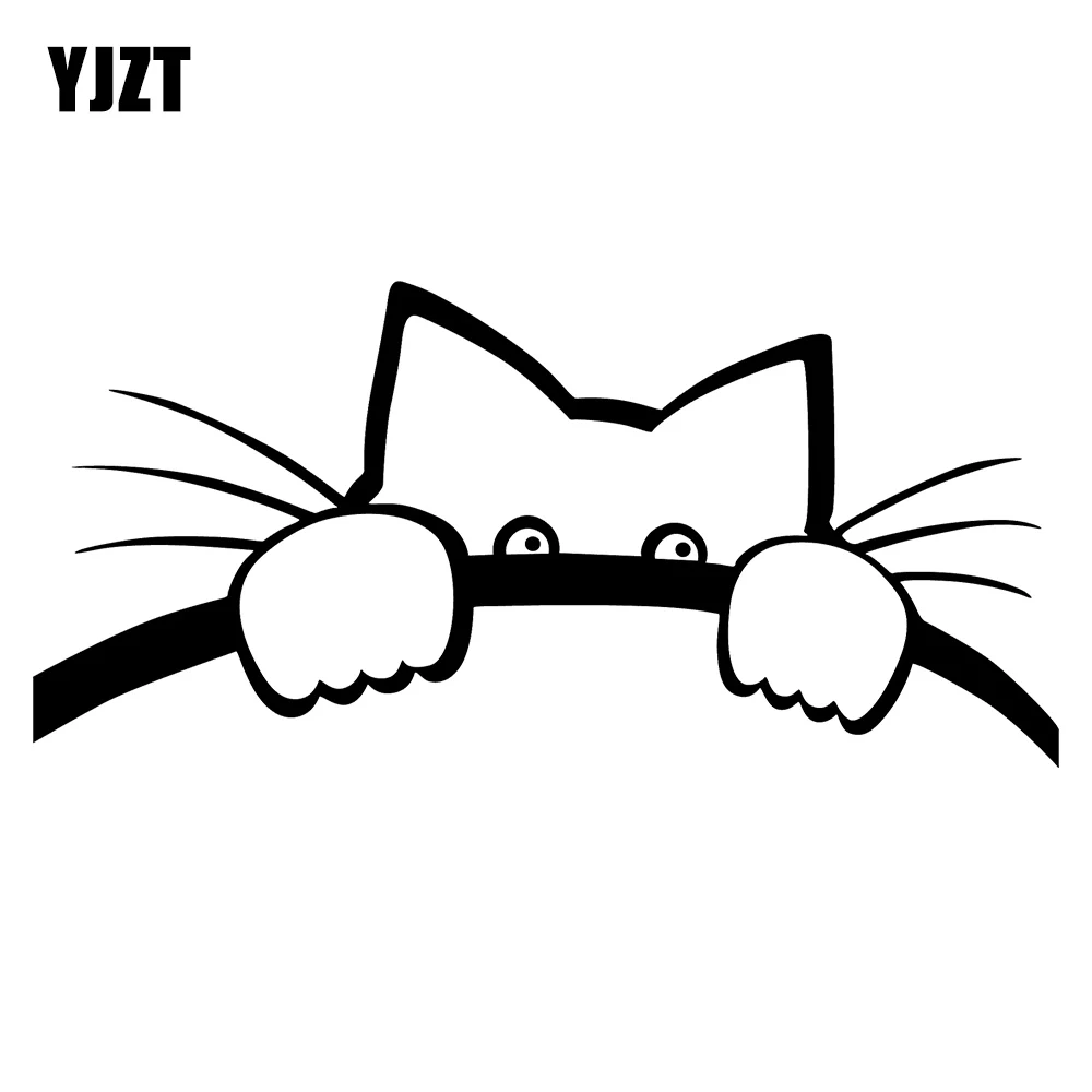 YJZT 17 см x 8 см виниловые наклейки на окна автомобиля с забавным котом, черные/серебряные аксессуары