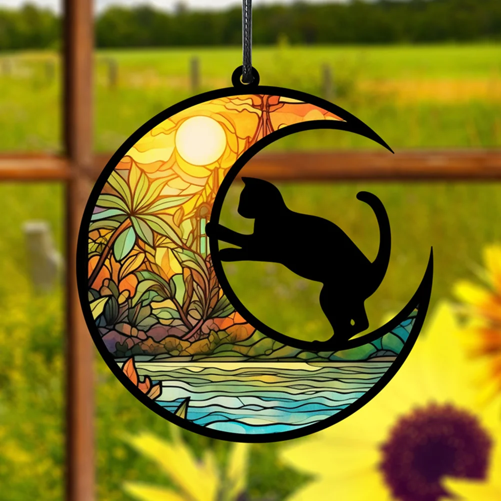 

1 Set of Cat Moon Wall Acrylic Hanging Wall Decor Acrylic Window Hanging Moon Cat Ornament