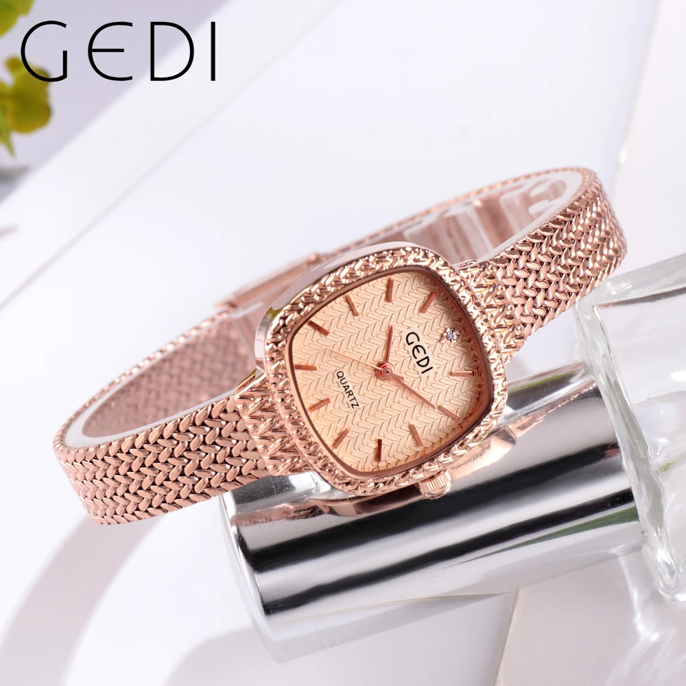 GEDI Women's Waterproof Wrist Watches for Woman Stainless Steel Women Square Watch Wristwatch Milanese Steel Strap Dames Horloge