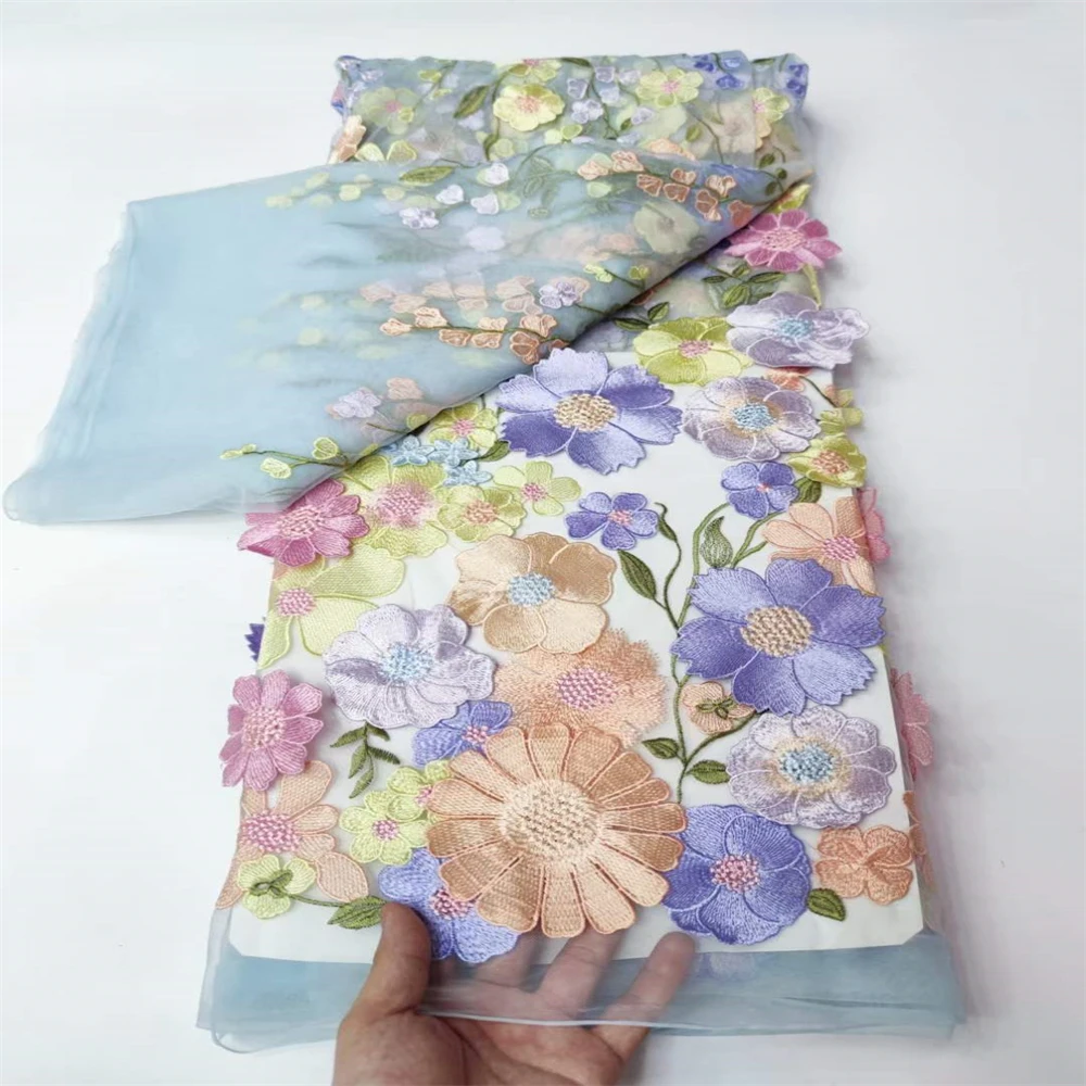 

Нигерийские 3D кружевные ткани 2023 высокое качество Африканское кружево многоцветная вышивка французская кружевная ткань для свадебного платья YY225