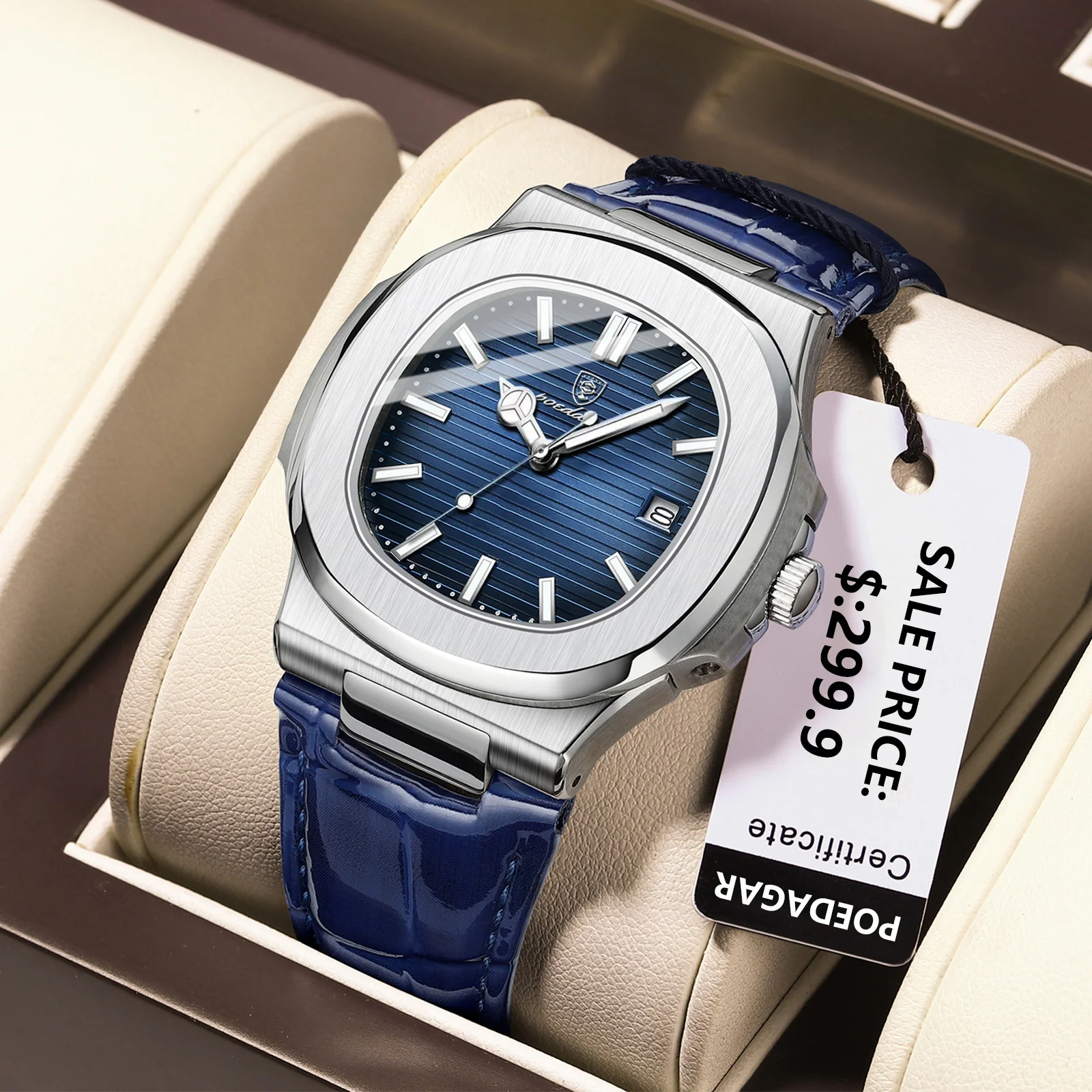 Poedagar Orologio Da Uomo Luxury Man Leather Luminous Date Orologio Da Polso Orologi Impermeabili Sport Square Men Casual Nuovi Orologi Al Quarzo