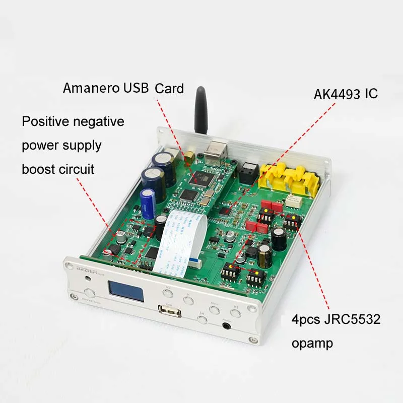 DLHiFi AK4493 Bluetooth 5.0 Decoder U disk USB Amanero Coaxial Fiber DSD HiFi Headphone Amplifier APP Selection DAC Machine |