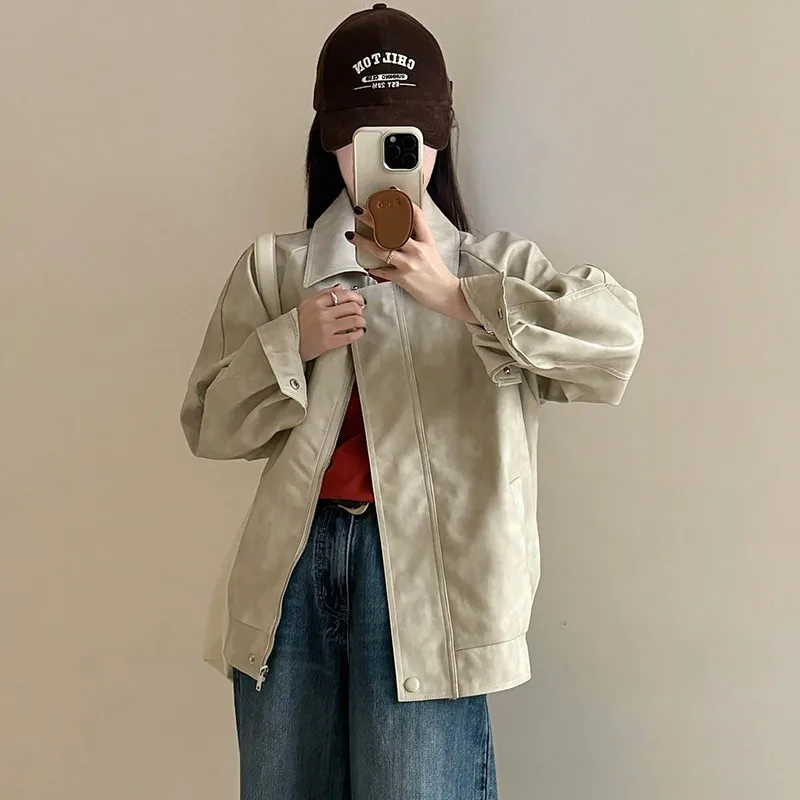 Повседневные куртки из искусственной кожи женские новые поступления 2024 осенние