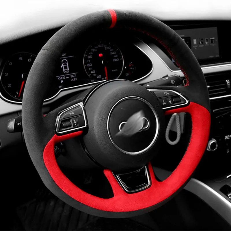 

For Audi Q5 A6 A5 A3 Q7 Q8 A8 TT S4 R7 Rs7 DIY private custom Alcantara suede hand sewn steering wheel cover car accessories