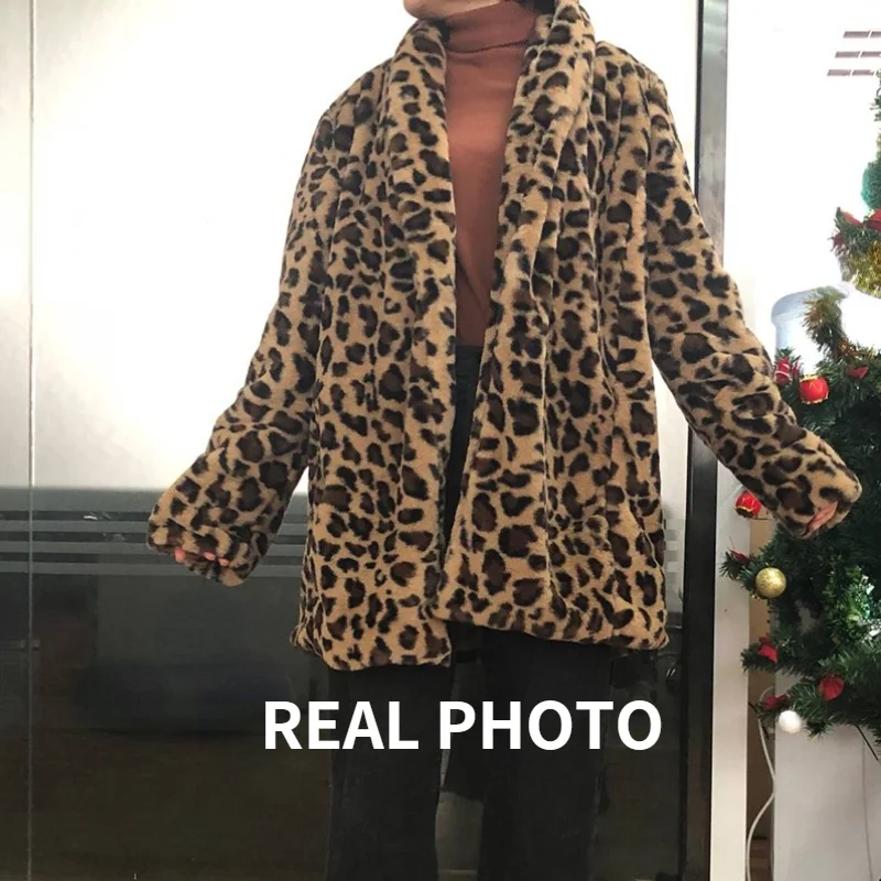 Leopard Coats 2021 New Women Faux Fur Coat Luxury Winter Warm Plush Jacket Fashion Artificial Fur High Quality Women's Outerwear