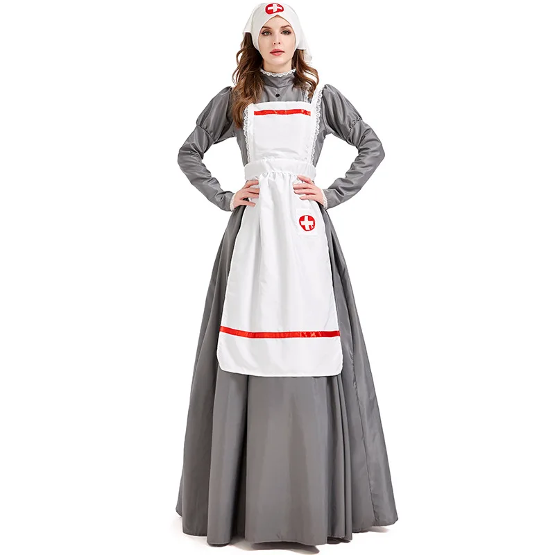 

Halloween Cosplay Costumes Apron Maid Role Play Long Dress Medieval Civil War Nurse Costume Apron Maid Outfits