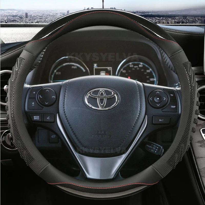 

Автомобильный чехол на руль 38 см, кожаный для Toyota Corolla Avensis Yaris Rav4 Hilux Auris 2015 Camry CH-R 2021, автоаксессуары