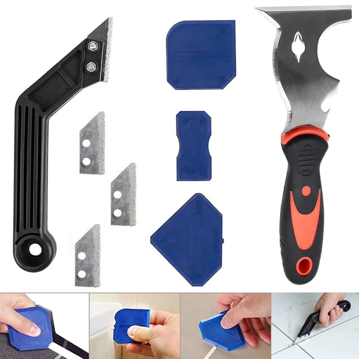 

5 in1 Silicone Remover Sealant Smooth Scraper Caulk Finisher Grout Kit Tools Floor Mould Removal Hand Tools Set Accessories