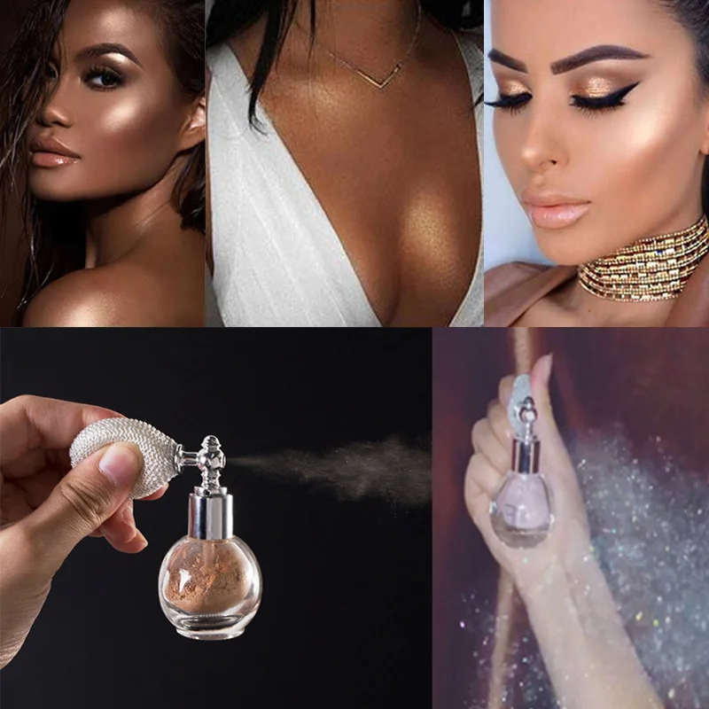 

Brighten Shimmer Glitter Loose Powder Spray Face Makeup Stick Highlighter Powder Creamy Texture 4Colors Sprayer Cosmetics Raben