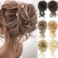 synthetic curly scrunchie chignon with rubber band tassel style hair ring wrap around on hair tail messy bun ponytails extension